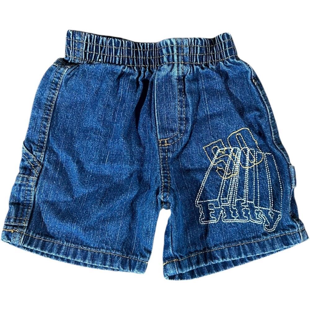 50 Fifty Y2K Embroidered Baggy Baby Cargo Denim Shorts